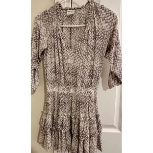 Skylar Madison Mini Dress‎ Snakeskin Print Ruffle Hem V Neck Smocked Waist small